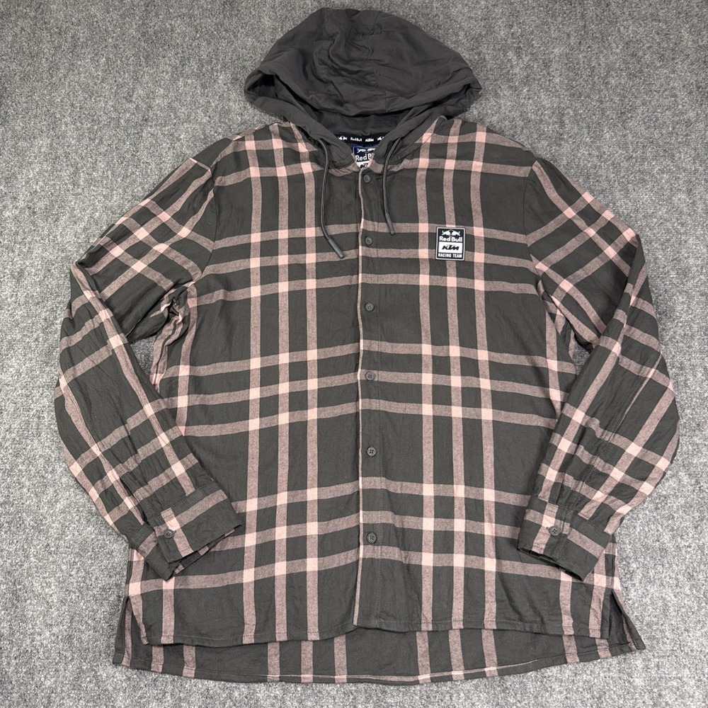 Red Bull KTM Factory Racing Flannel Shirt Mens XL Gray Pink Plaid Motocross